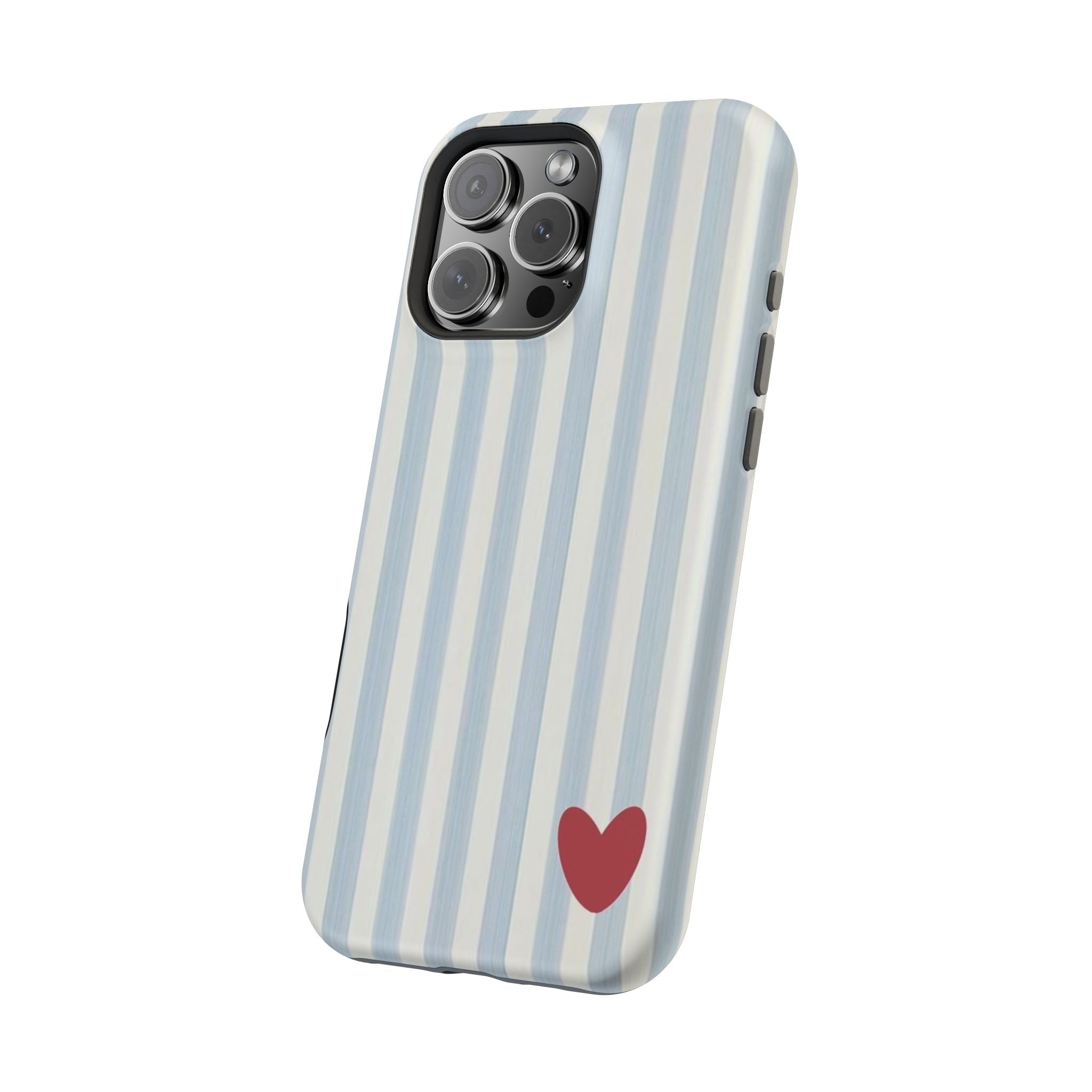 Striped Blue Heart Phone Case — Magnetic Impact-Resistant