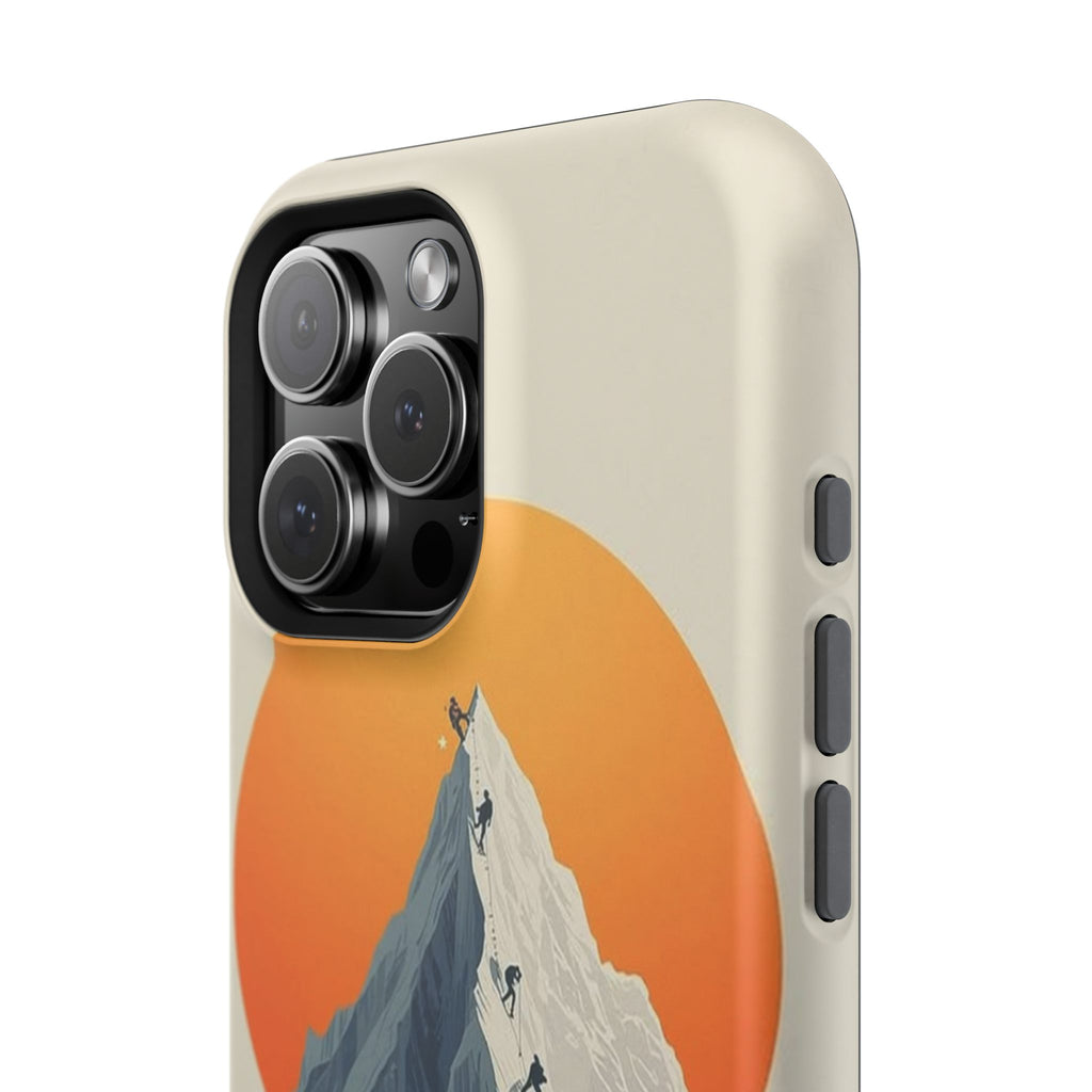 Mountain Summit Phone Case — Climbers Silhouette with Orange Sun