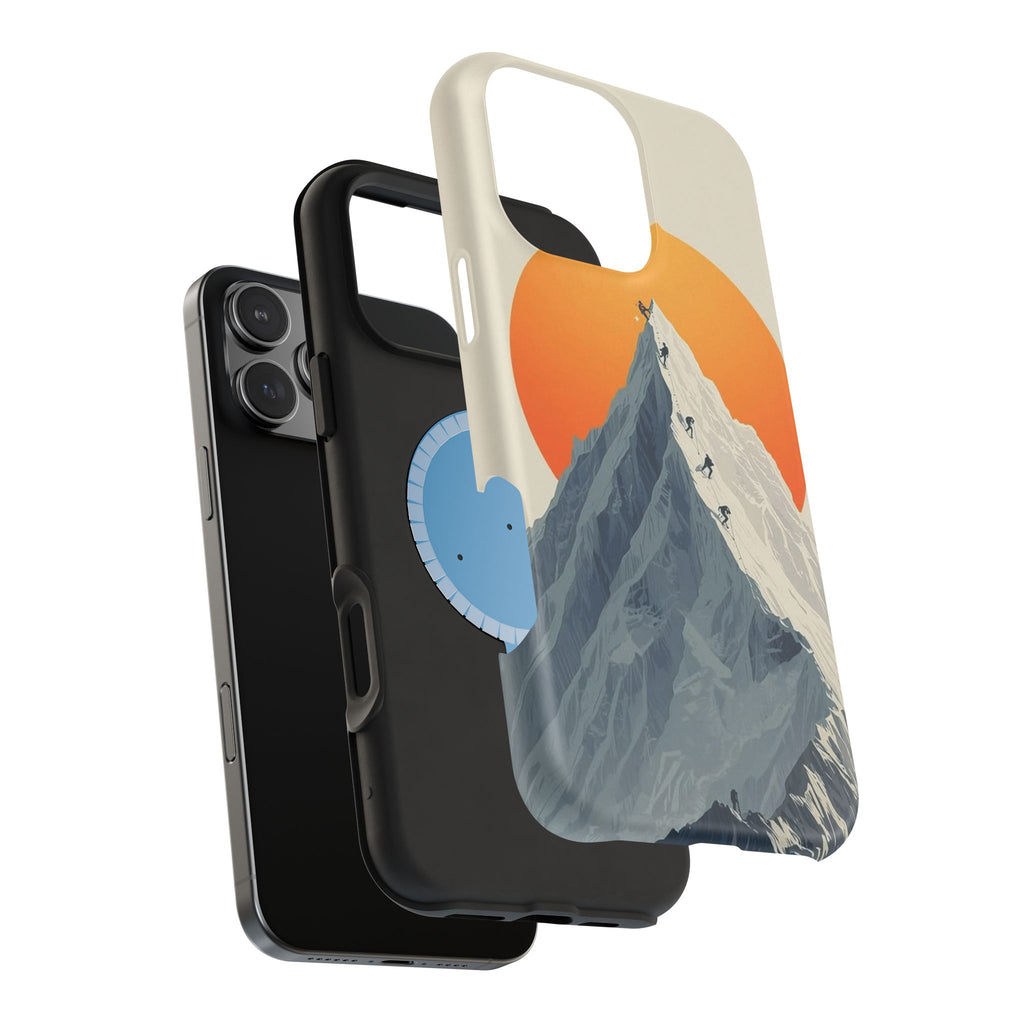 Mountain Summit Phone Case — Climbers Silhouette with Orange Sun