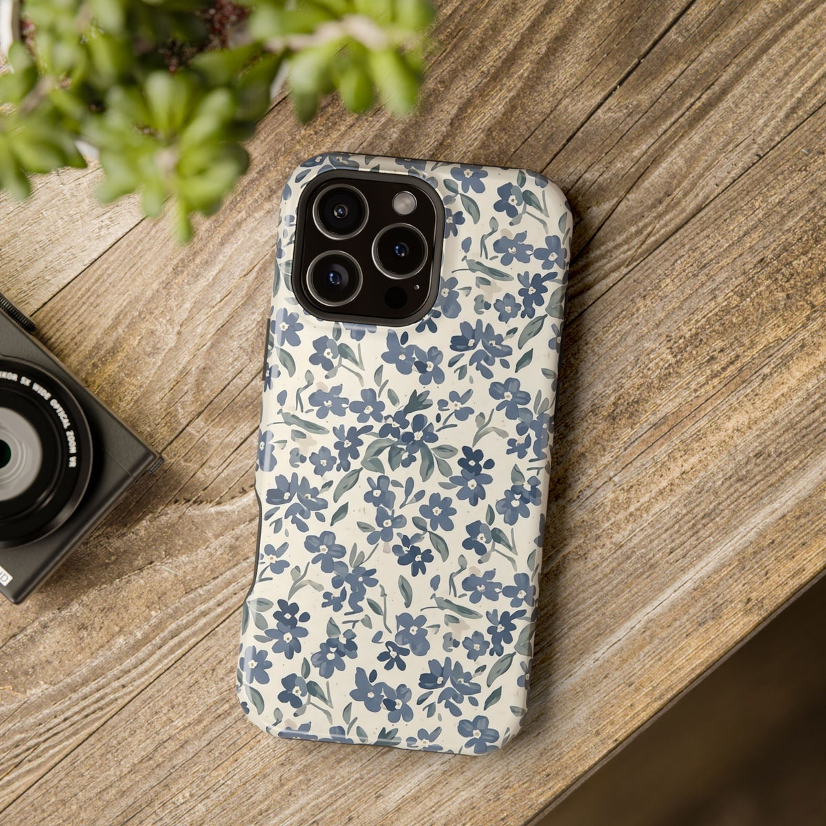 Floral Blue Petite Phone Case — Magnetic Impact‑Resistant