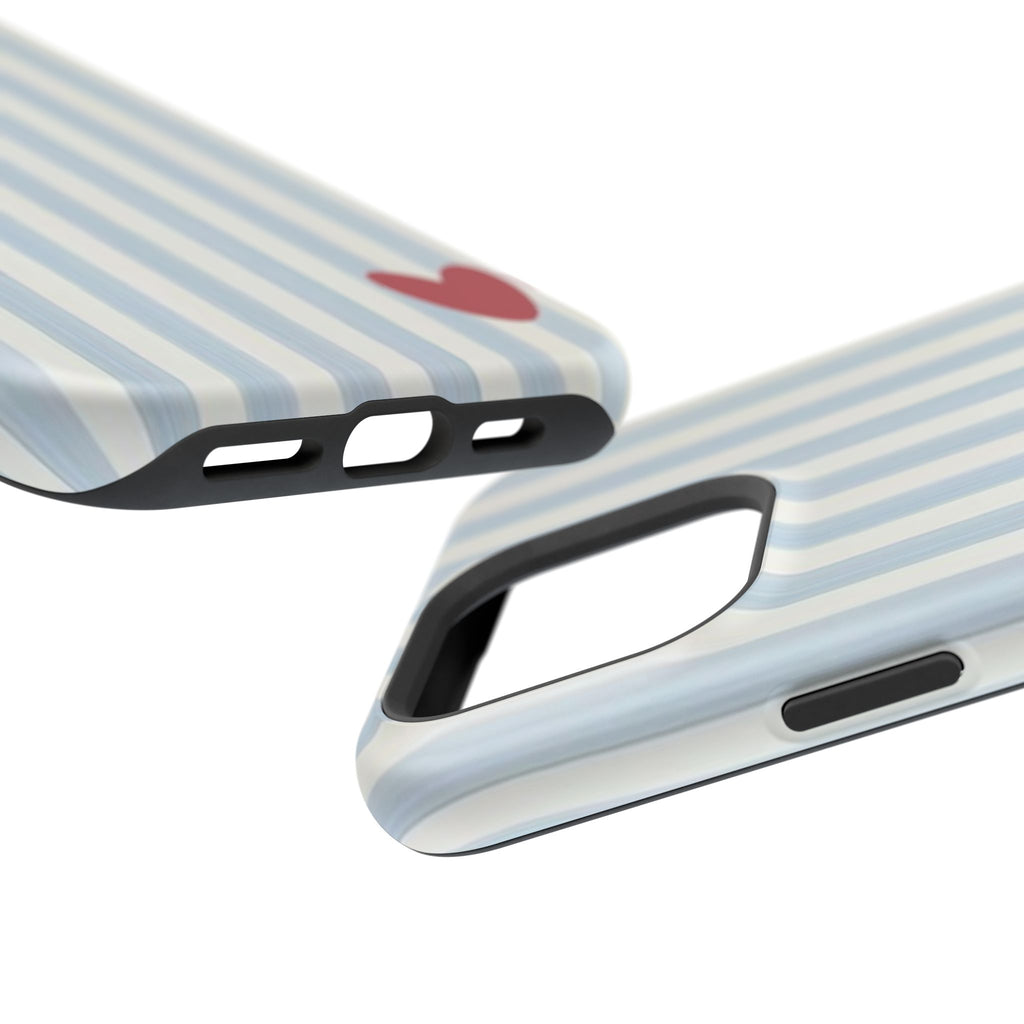 Striped Blue Heart Phone Case — Magnetic Impact-Resistant