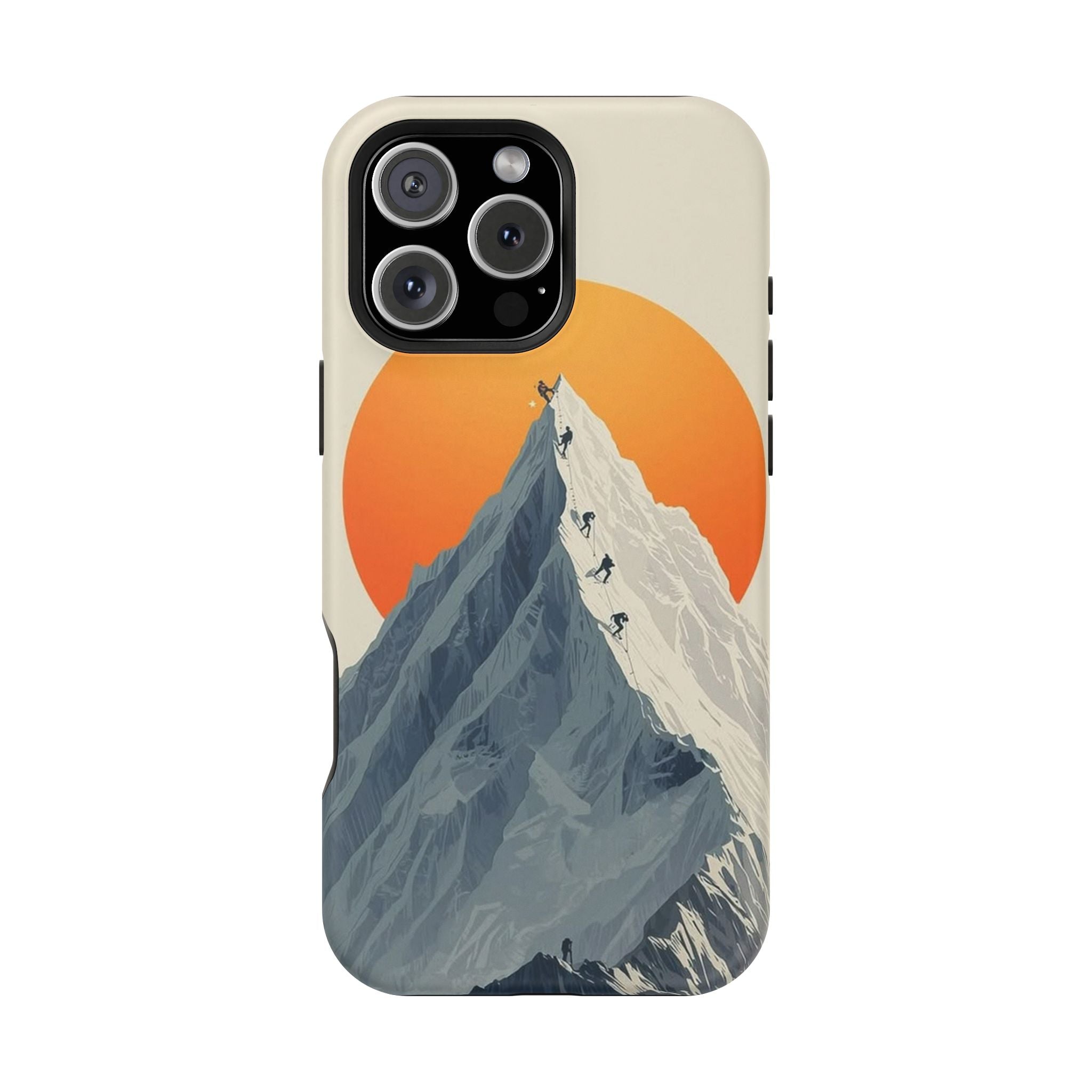 Mountain Summit Phone Case — Climbers Silhouette with Orange Sun