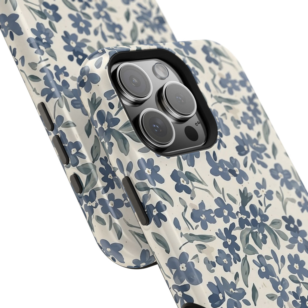Floral Blue Petite Phone Case — Magnetic Impact‑Resistant