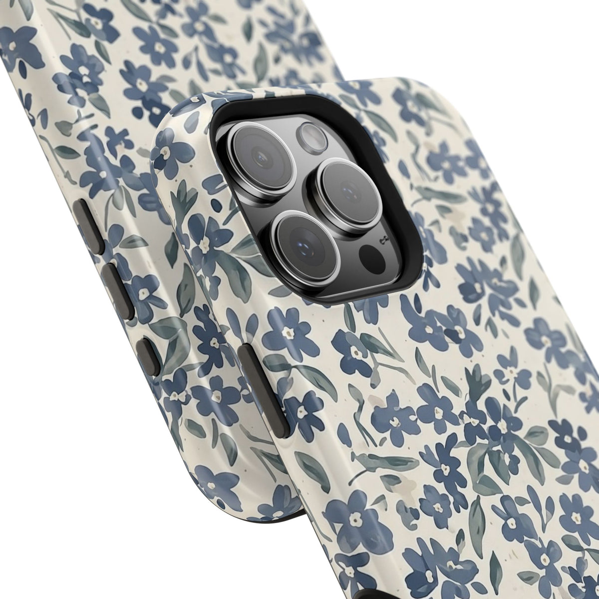 Floral Blue Petite Phone Case — Magnetic Impact‑Resistant