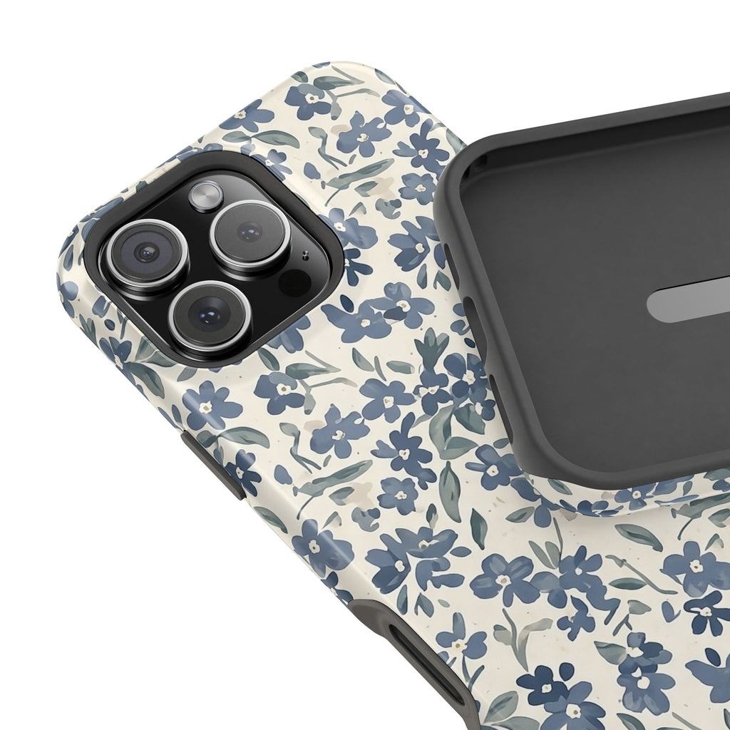 Floral Blue Petite Phone Case — Magnetic Impact‑Resistant