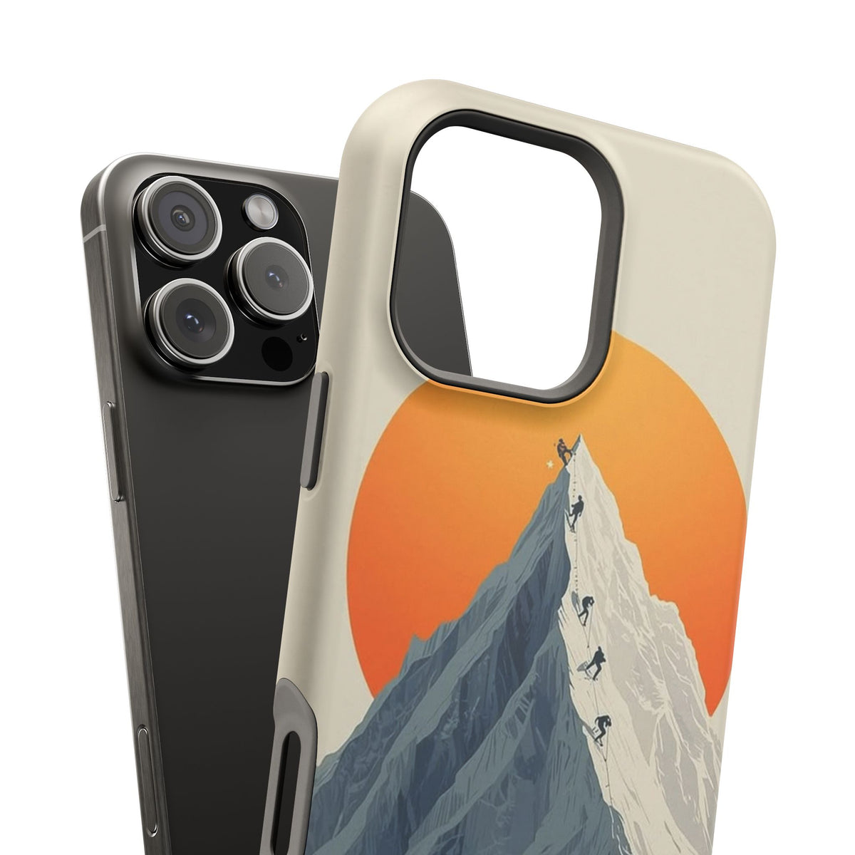 Mountain Summit Phone Case — Climbers Silhouette with Orange Sun