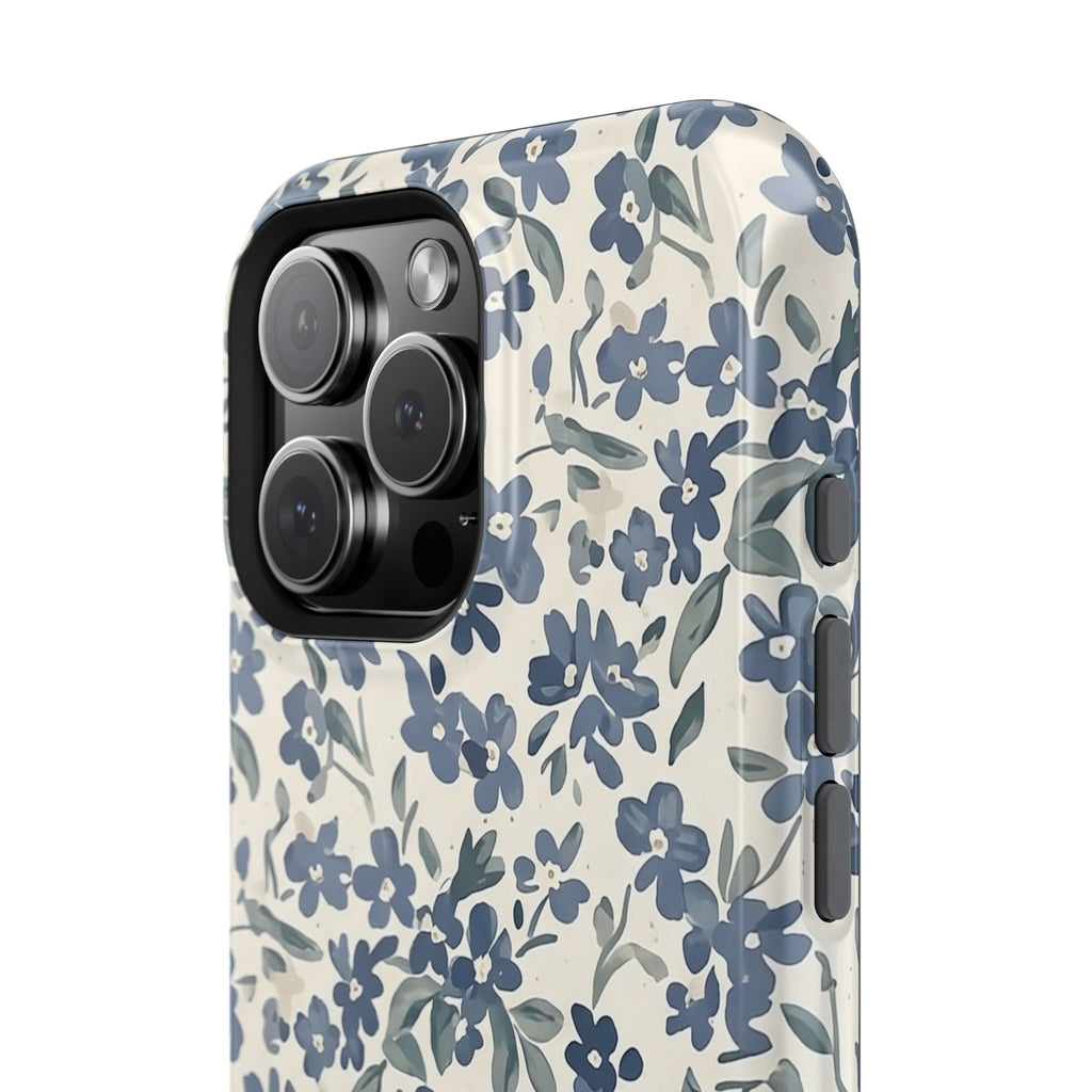 Floral Blue Petite Phone Case — Magnetic Impact‑Resistant
