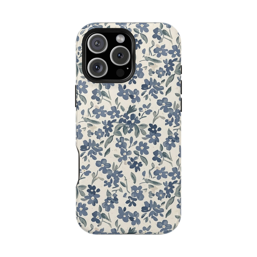 Floral Blue Petite Phone Case — Magnetic Impact‑Resistant