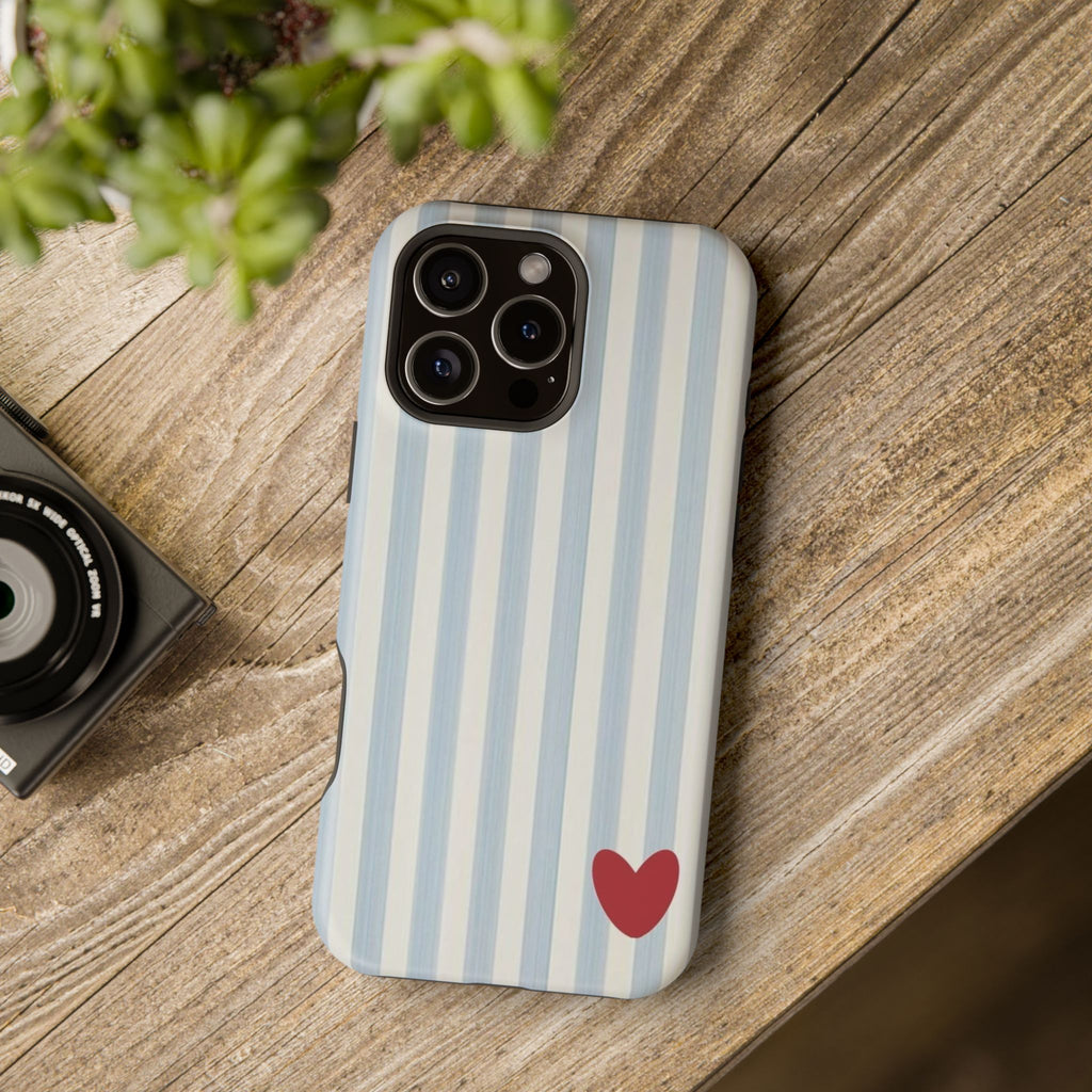 Striped Blue Heart Phone Case — Magnetic Impact-Resistant
