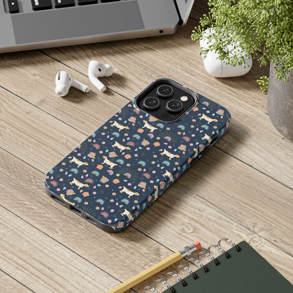Dachshund Rainbows Tough Phone Case — Cute Floral Wiener Dog Protective Cover