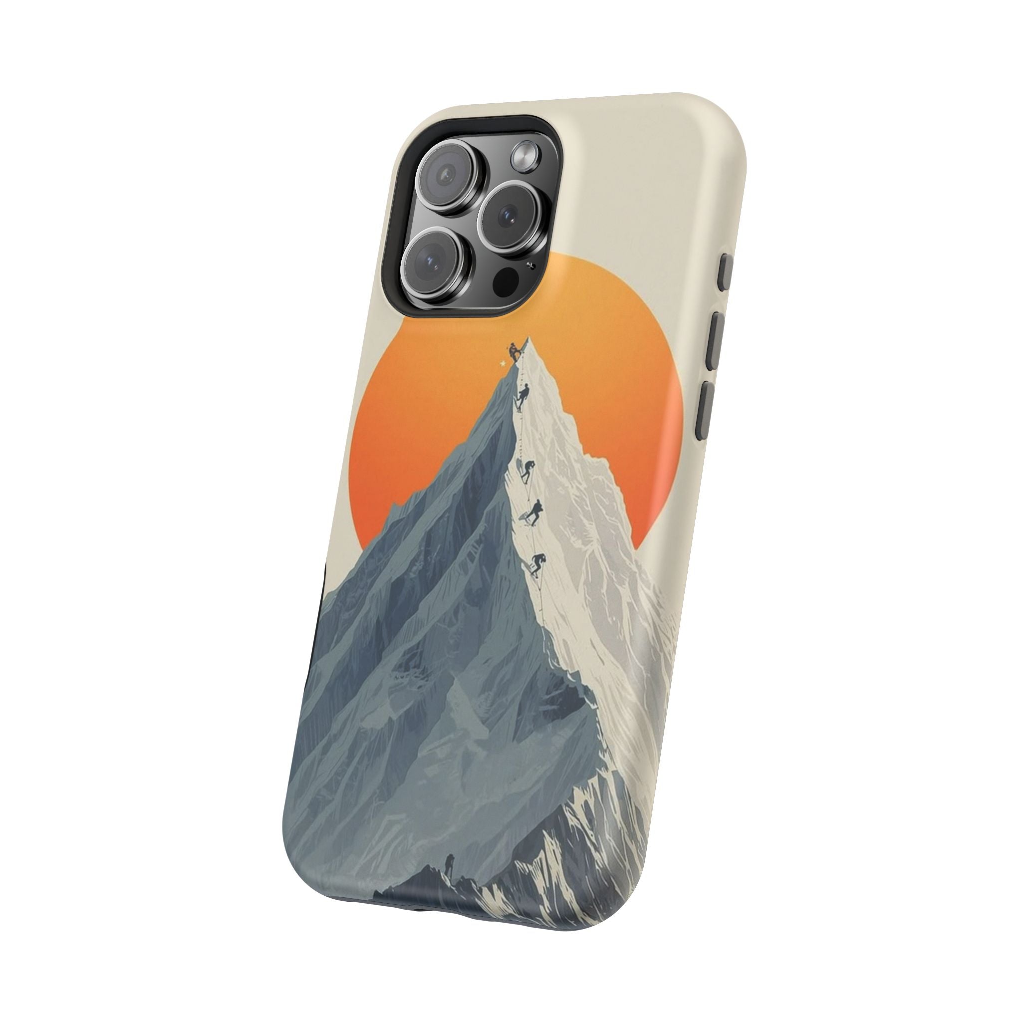 Mountain Summit Phone Case — Climbers Silhouette with Orange Sun